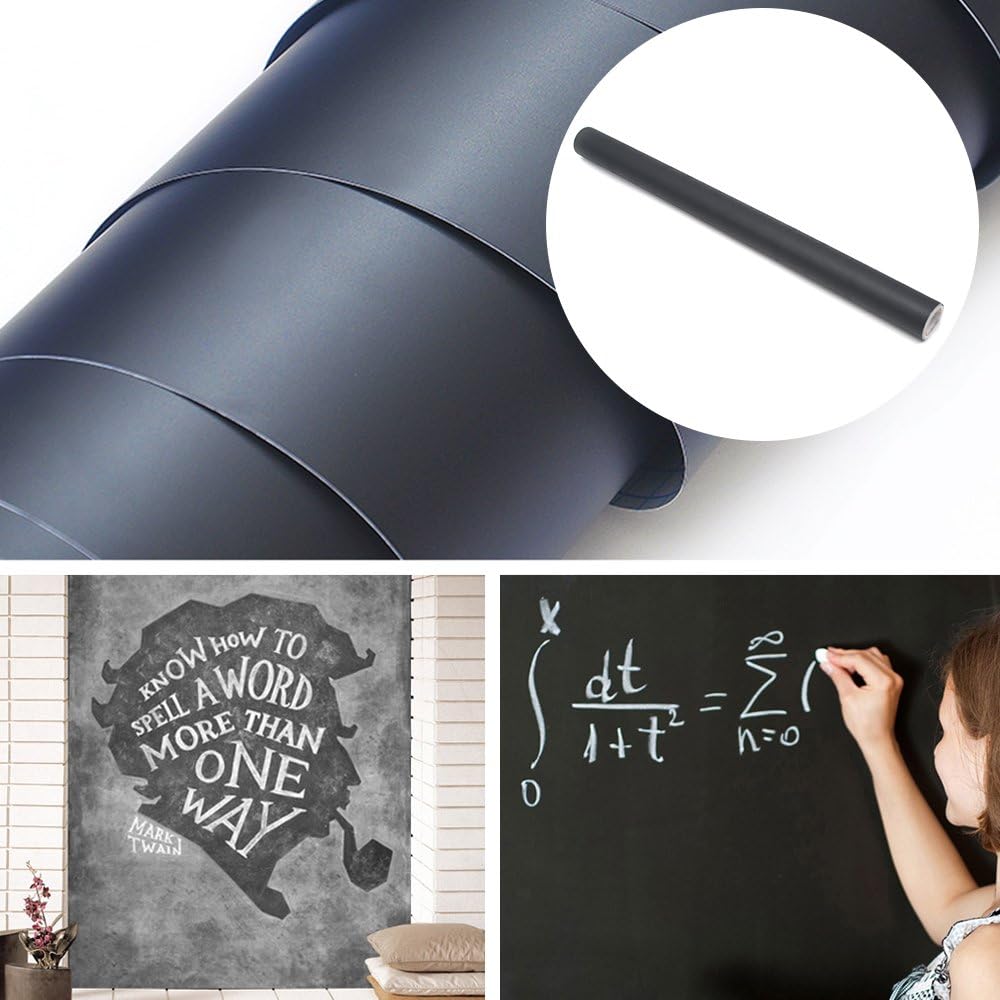 Blackboard Chalkboard Sticker Wall Decal Vinyl Contact Paper Removable Wall Sticker Chalk Board( Black-5 Chalks, White-Pen) (45CM*200CM, Black)