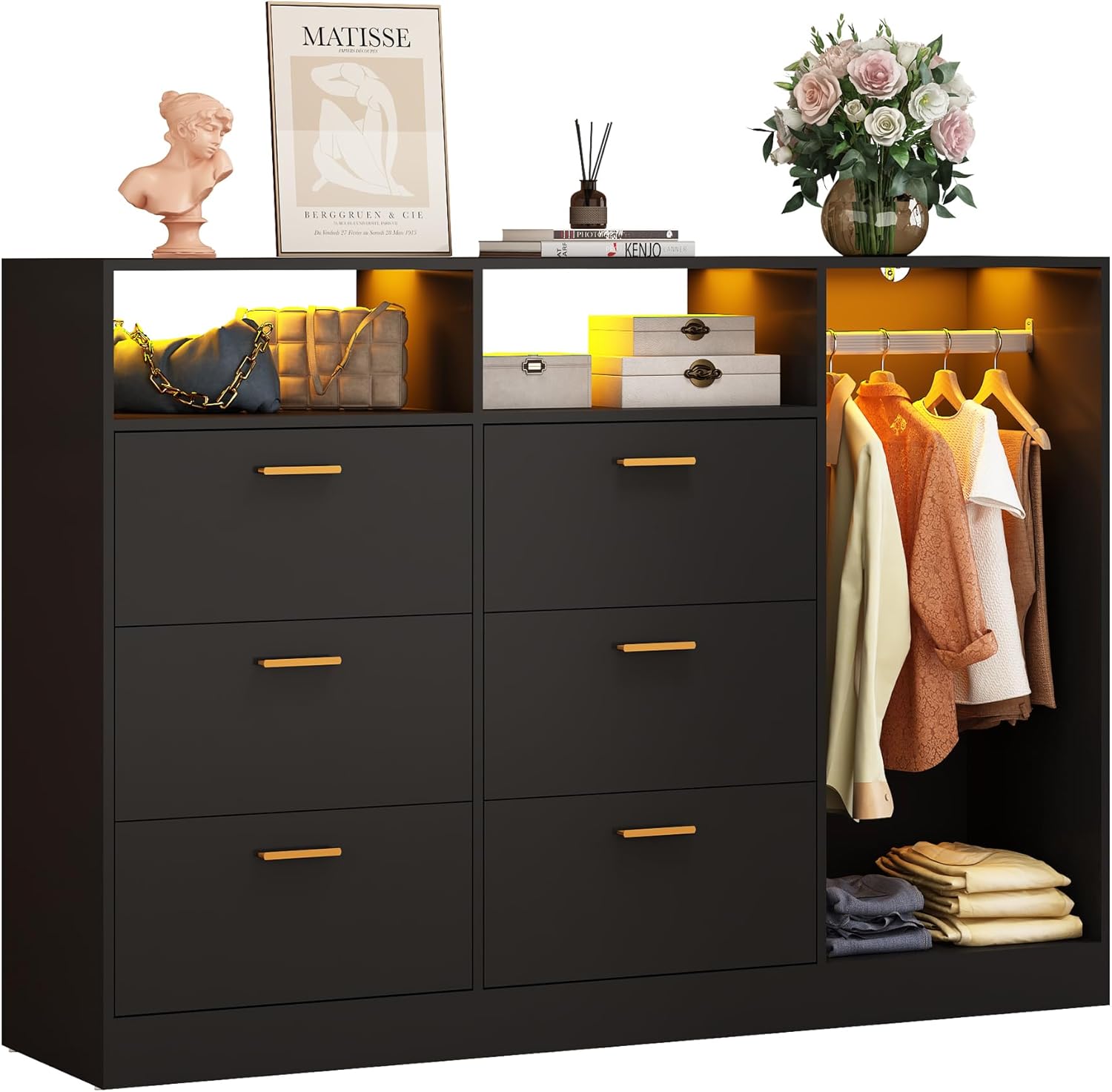 Hlivelood Dresser for Bedroom with Clothes Rack & Shelves