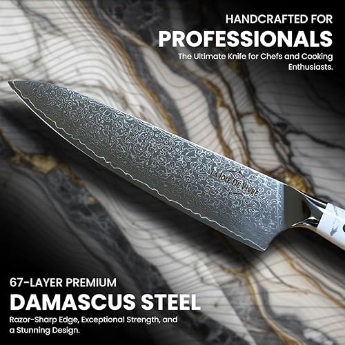 Miniatura 3 de VG-10 Cuchillo de chef de Damasco, cuchillo de cocina japonés de 8 pulgadas con acero de 67 capas, hoja ultra afilada, mango ergonómico de turquesa