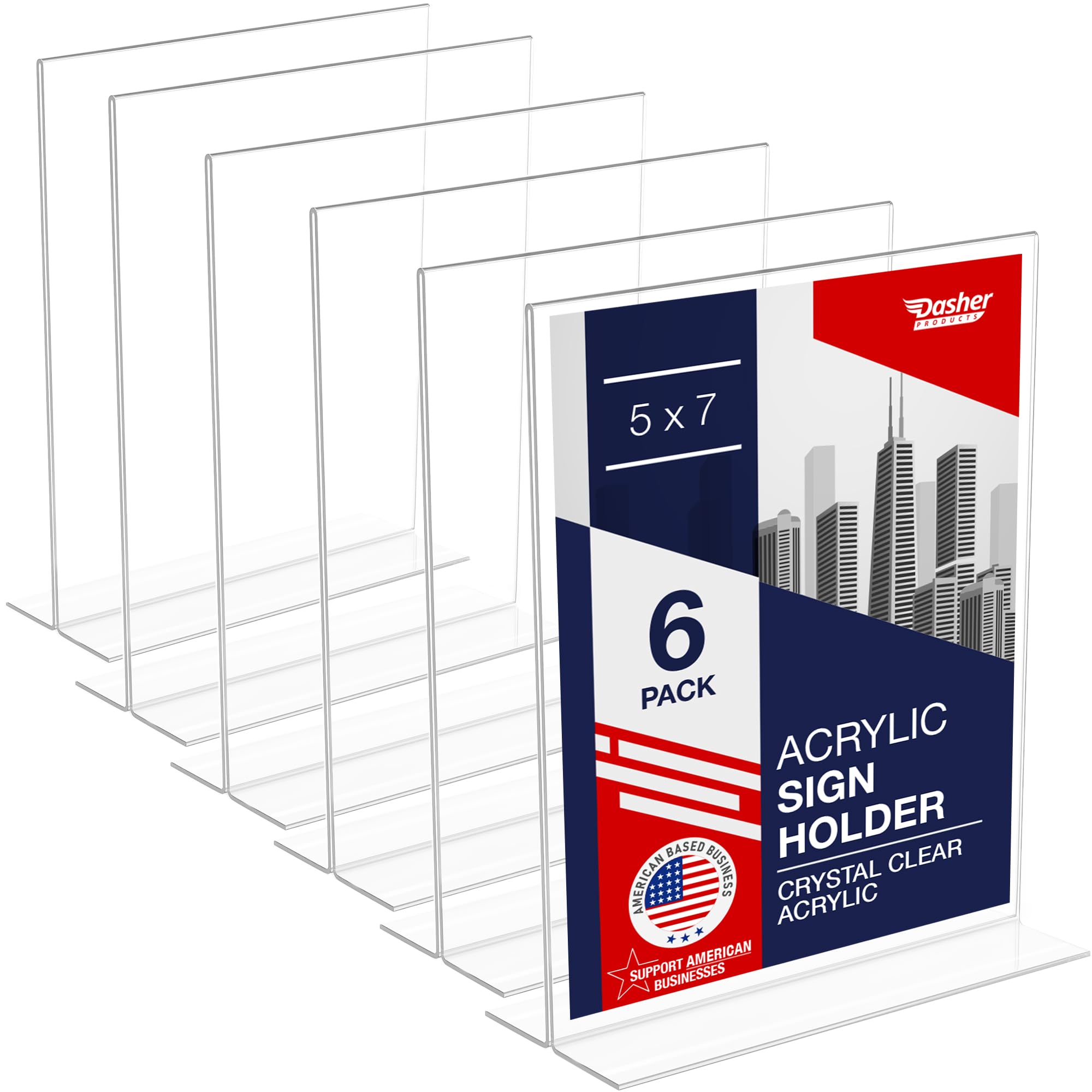 Dasher Products Double-Sided Picture Frame 5x7, 6-Pack Acrylic Clear Frames for Photos, Table Menu Stand, Portrait Ad Display, Bottom-Load Display, and Table Numbers for Weddings or Events