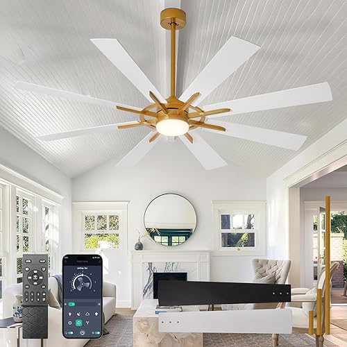 Miniatura 17 de Ventiladores de techo grandes con luces: moderno ventilador de techo para exteriores de 72 pulgadas y 8 aspas con control remoto de aplicación,
