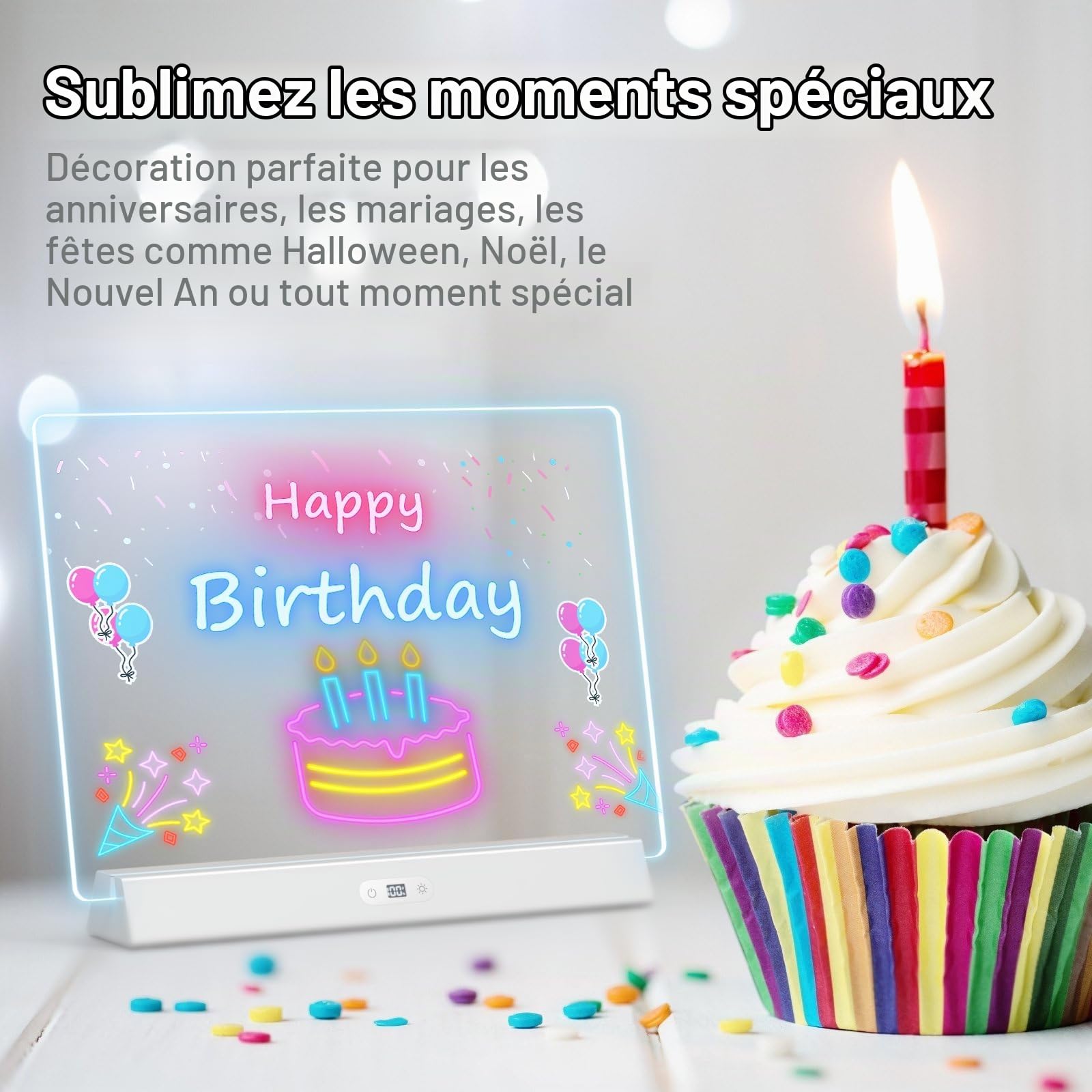 Tableau lumineux LED avec couleurs, Tableau blanc en acrylique rechargeable avec 9 modes d'éclairage, Tableau lumineux néon de 35x25 cm pour messages, mémos, dessins, Idéal pour la maison/chambre