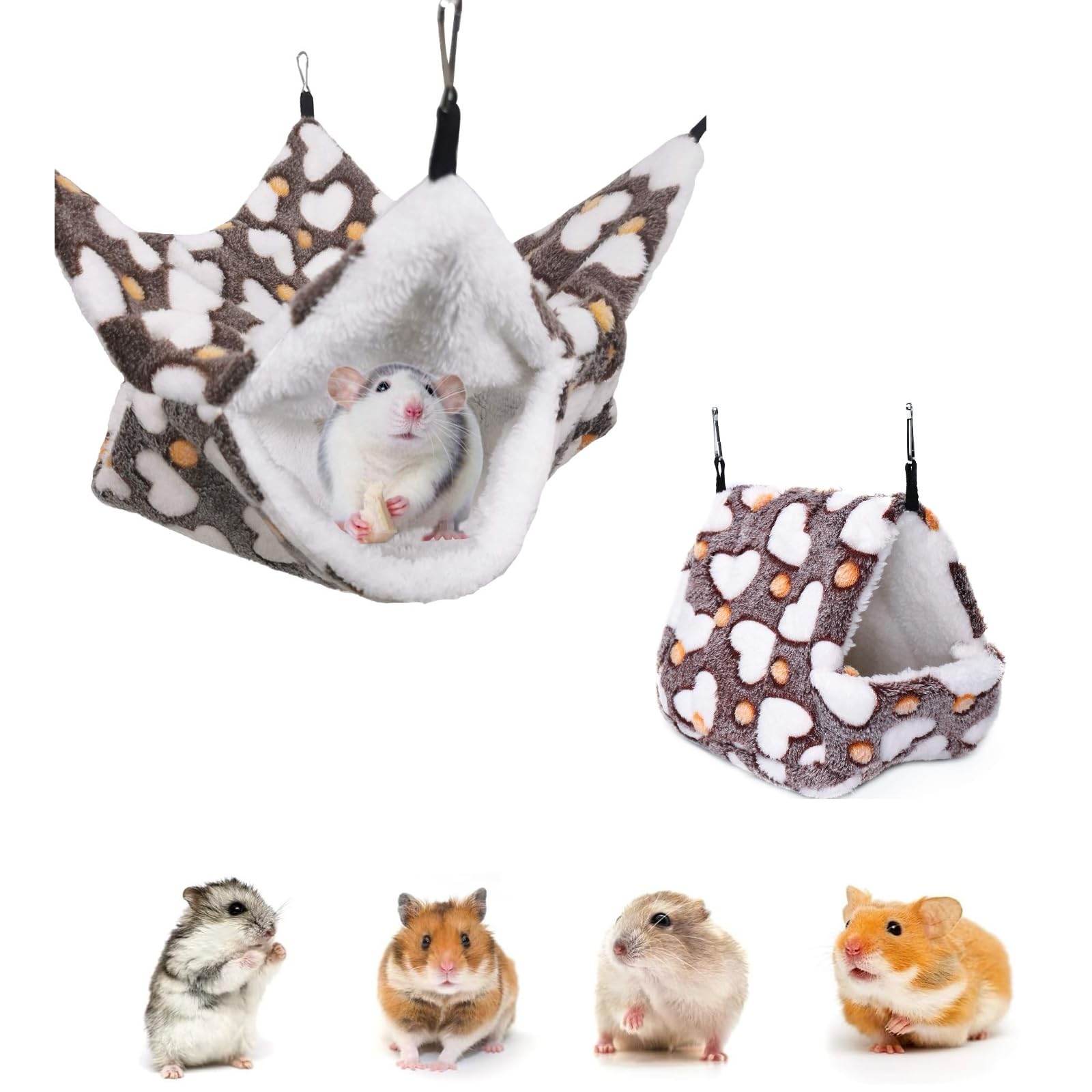Fonyiunce Hängematte für Kleintiere, doppellagig, Hängematte für kleine Tiere, Hängematte für Ratten, Warm, Nest, Zubehör für Kleintierkäfig, für Chinchilla, Igel, Meerschweinchen, 2 Stück Haustier