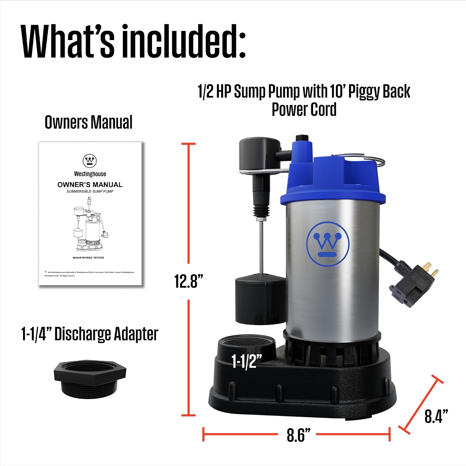 Westinghouse Submersible Sump Pump 1/2 HP – Heavy Duty Cast Iron & Stainless Steel Basement Sump Pump with Integrated Vertical Float Switch, Up to 5,200 GPH