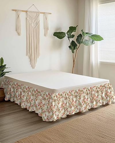 Falda de cama clásica de flores, tamaño California King, caída de 18 pulgadas, ajustable y elástica, faldas de cama plisadas de lujo con volantes