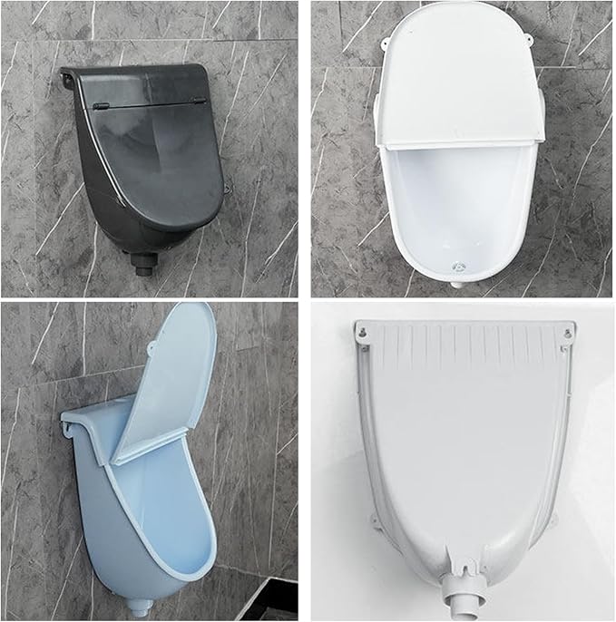 Orinal de pared con tapa, plástico PP negro, para baño miniatura 7