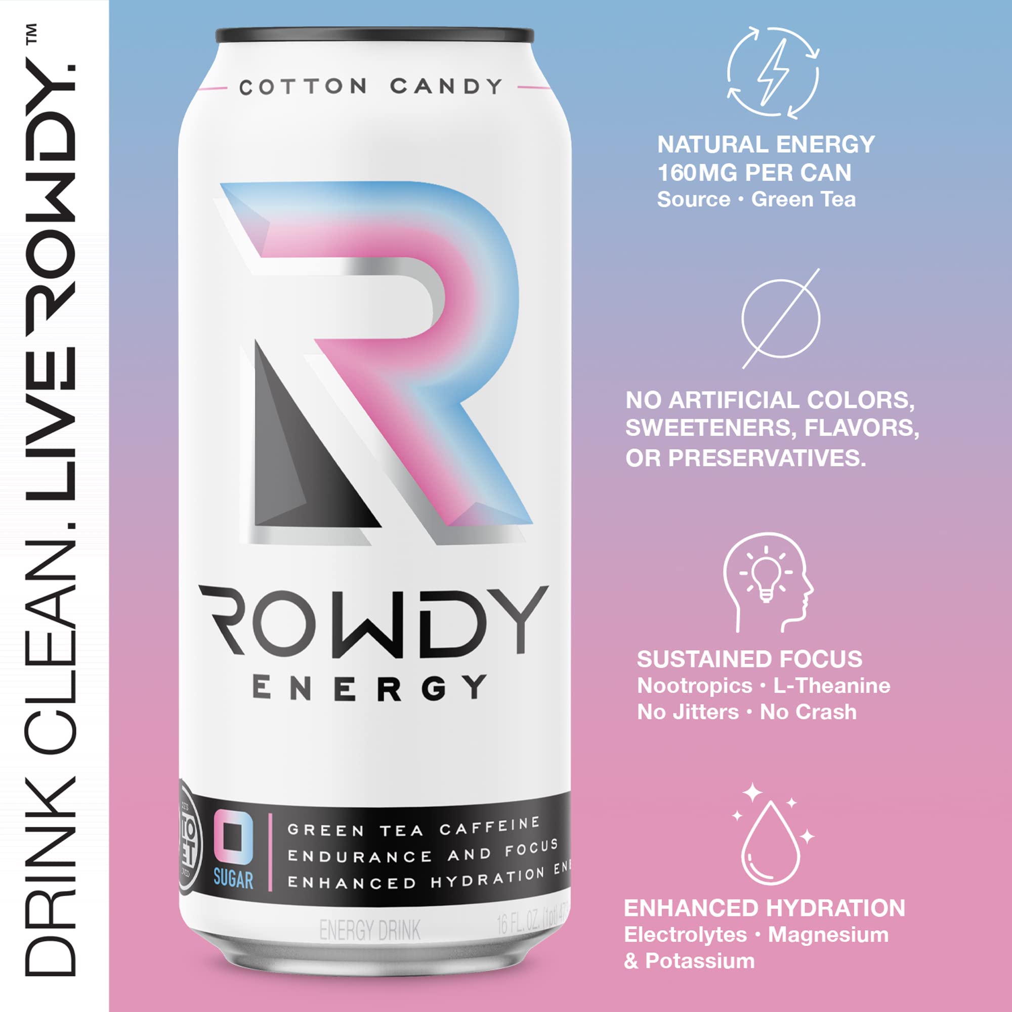 Buy Rowdy Energy Drink Zero Sugar, Cotton Candy, 16 fl. oz. (12 Pack