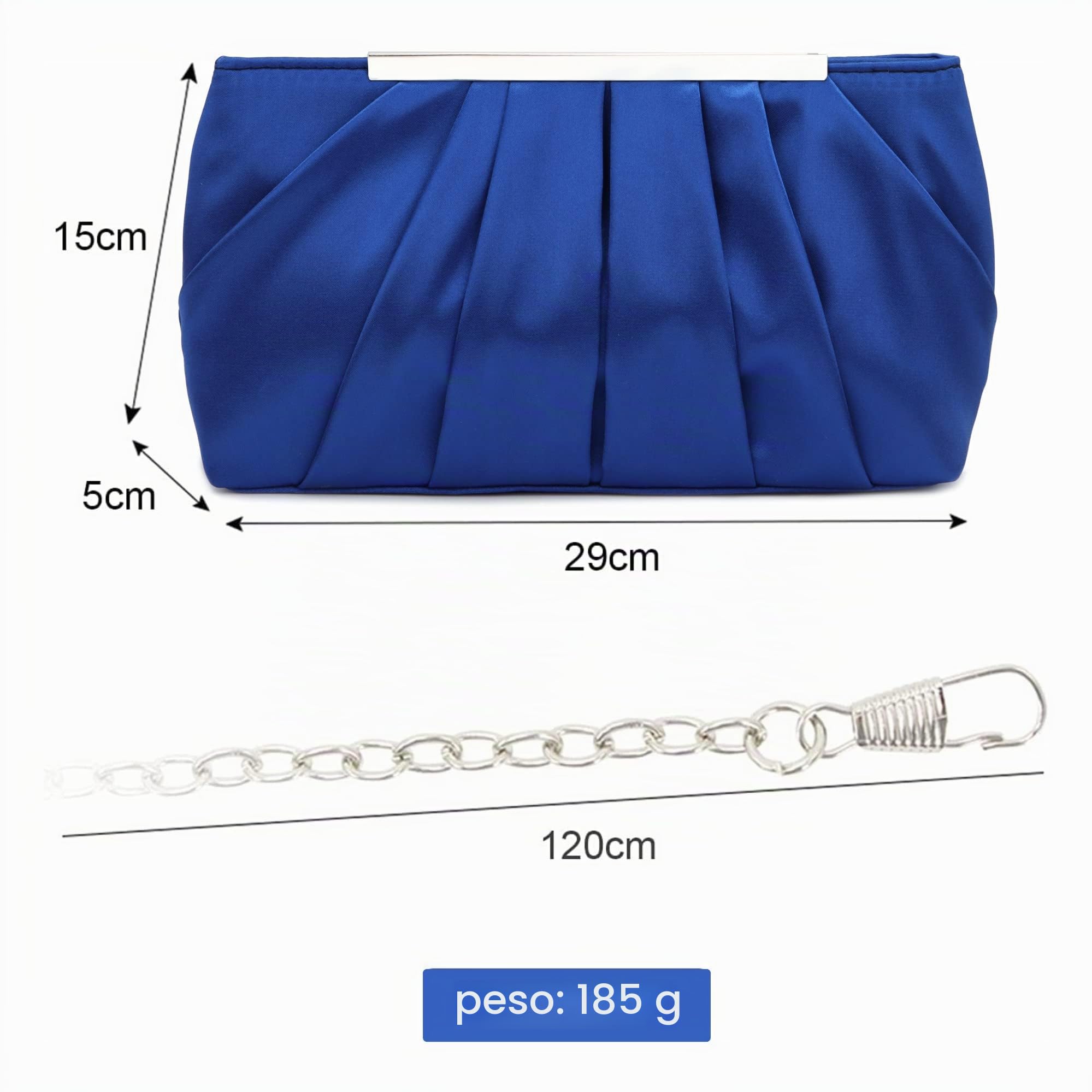 Pochette da Sera in Raso Plissettato Borsa da Sera da Sposa per Donna con Catena e Chiusura Magnetica