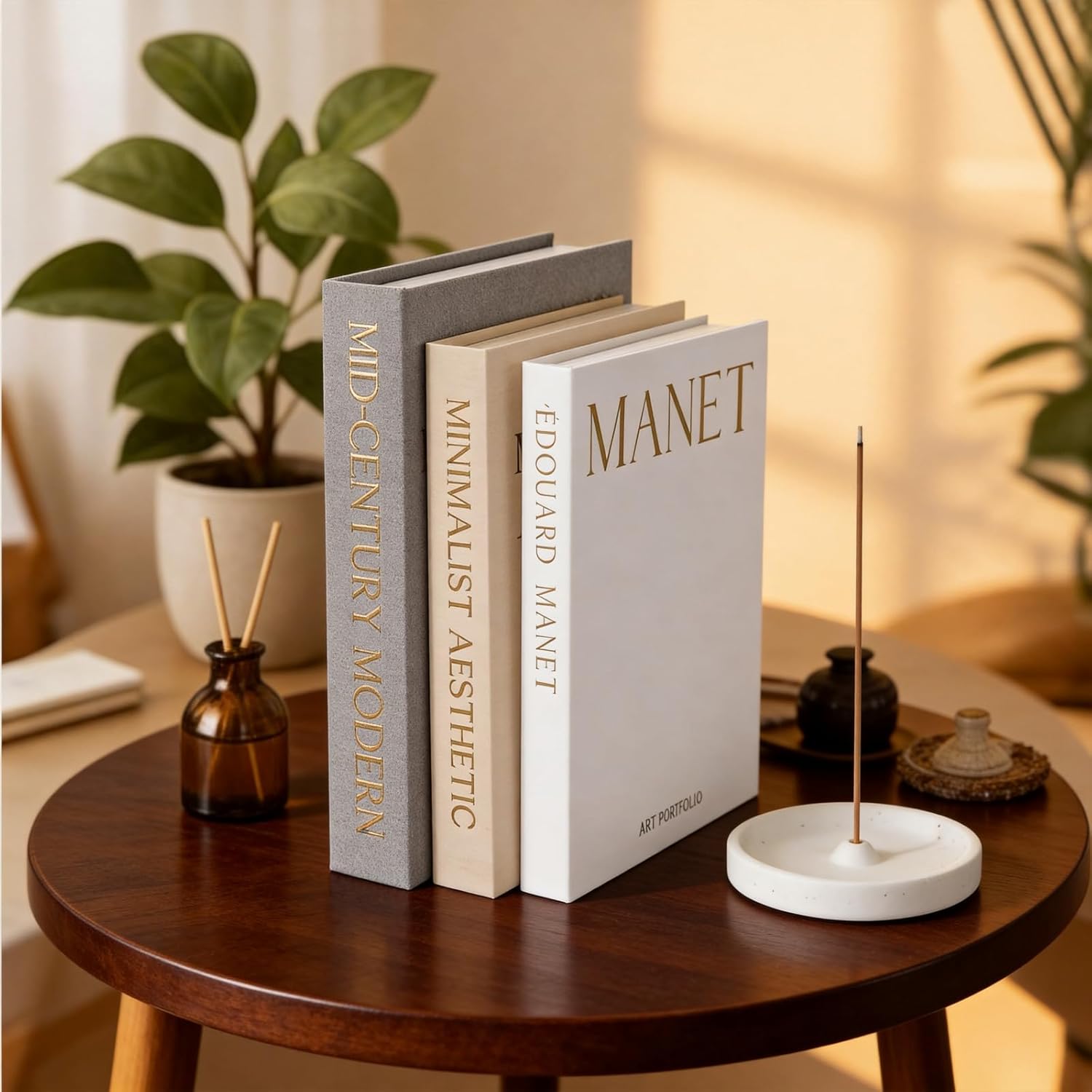 3 Pack Decorative Books with a Incense Holder,Coffee Table Books Enhance Your Table/Bookshelf/Entry Way,Neutral Color Book Decor Double as Hidden Storage,Faux Book complement Your Modern Decor