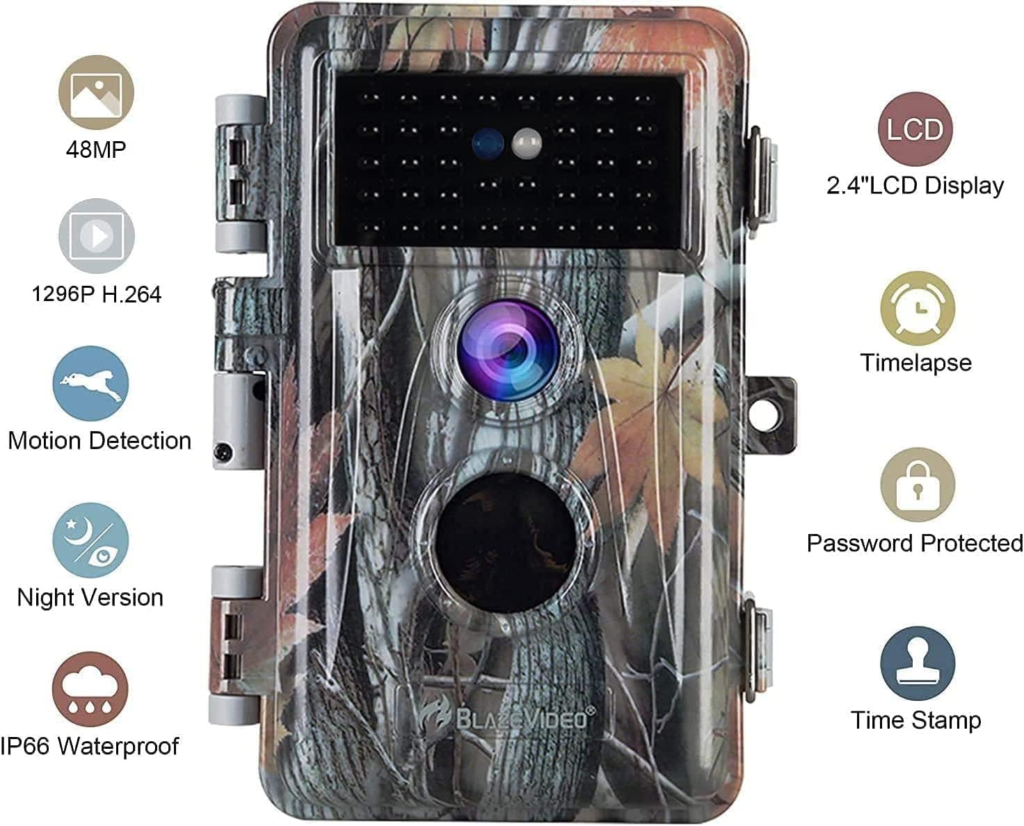 Produktbild von Blaze Video Germany BlazeVideo 2tlg. WiFi Wildtierkamera 32MP 1296P Wildkamera Mit APP Durch Bluetooth Antenne Verbinden Für Jagd Outdoor Beobachtung Wildkameras Für Unterwegs