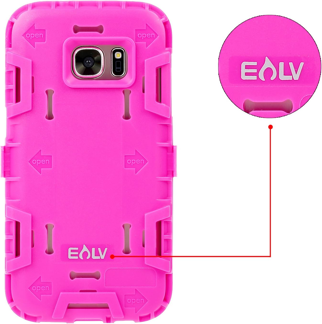 E LV Galaxy S7 Case Hybrid Defender Rugged Shockproof Dirtproof Case Cover for Samsung Galaxy S7 - [Black/HOT Pink]
