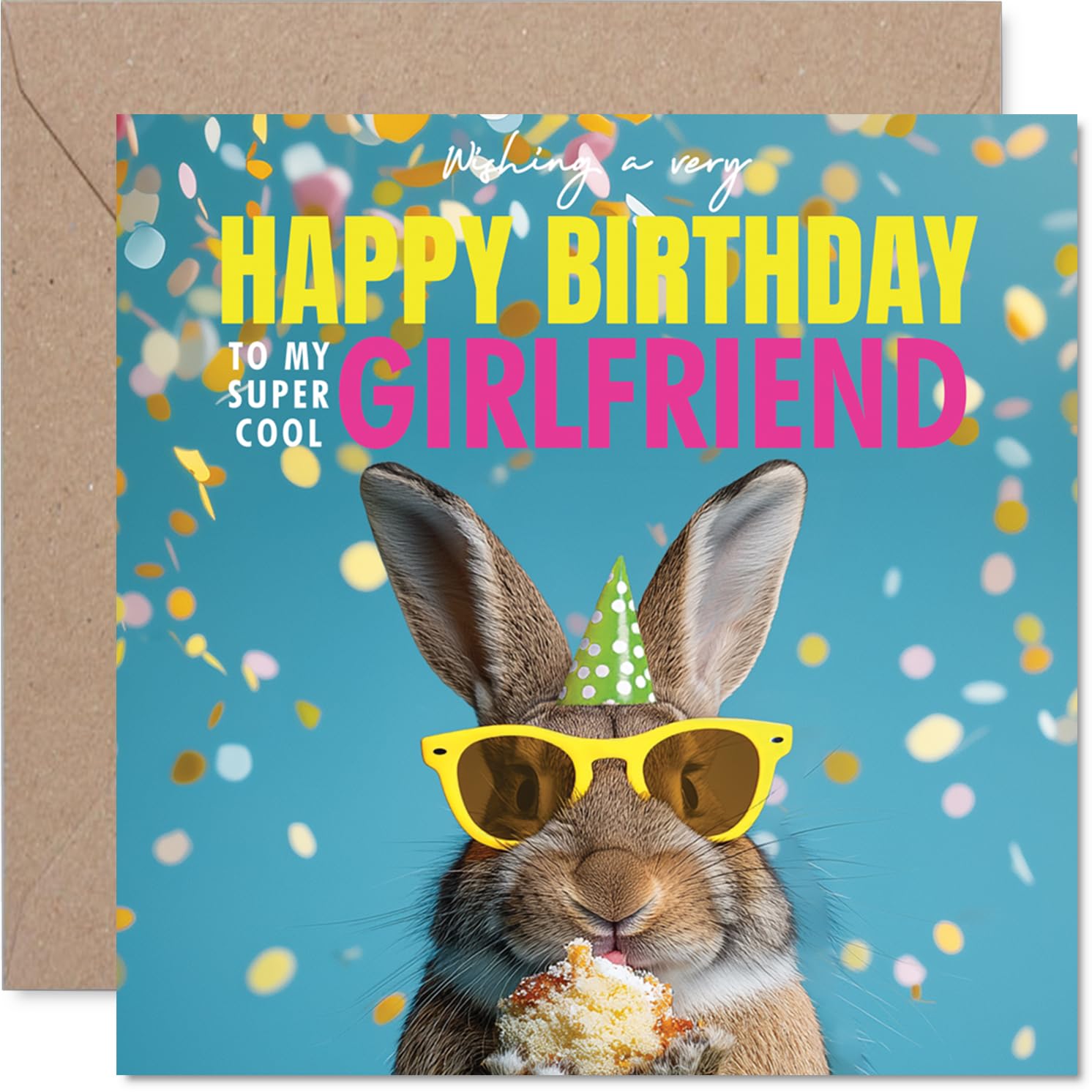 Girlfriend Birthday Card - Hoppy Cake - Happy Birthday Card for Girlfriend from Boyfriend Partner, 145mm cute bunny Bday Greeting Cards