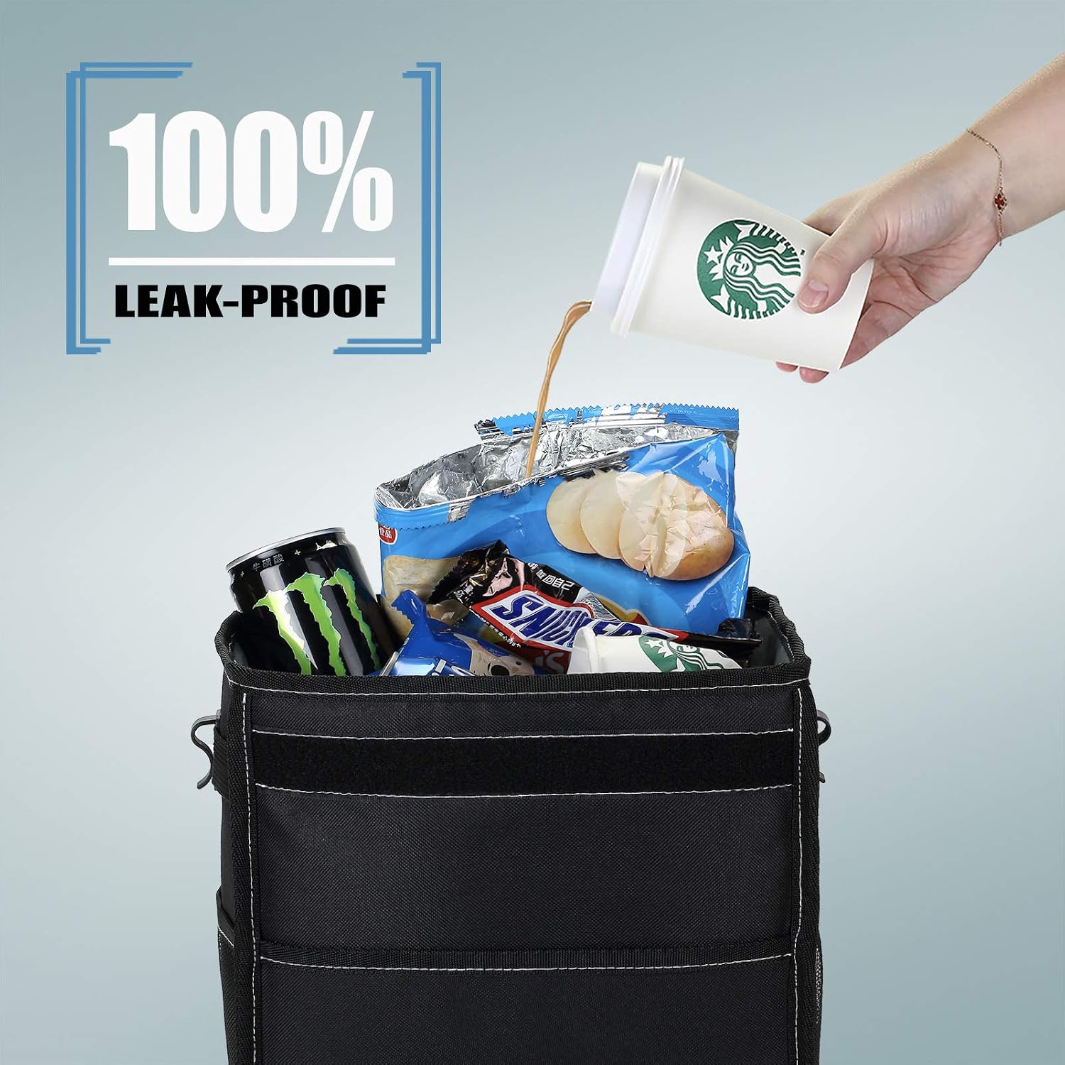 K KNODEL Car Trash Can, Waterproof Car Garbage Can, Car Trash Bag with Lid, Leak-Proof Car Trash Bin, Car Trash Hanging (Medium, Black)