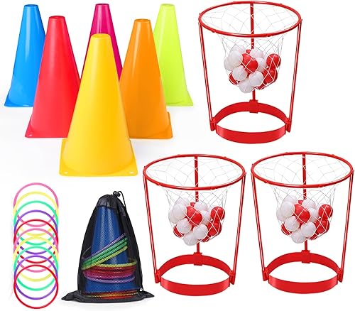 Hooqict Juego de juegos de carnaval, juego de fiesta de baloncesto y juegos de lanzamiento de bolsas de frijoles, juego de lanzamiento de anillos de