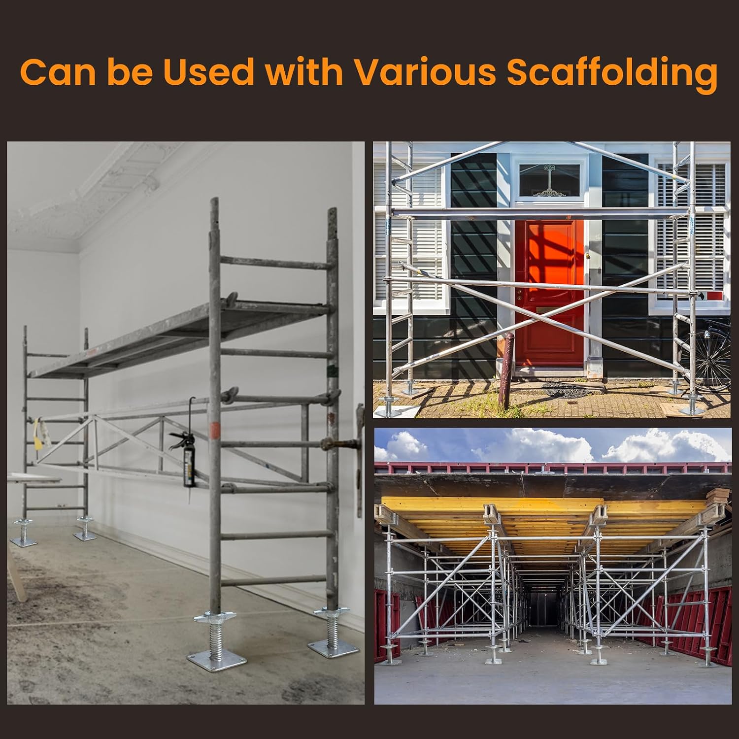 Scaffolding Adjustable Leveling Jack 18", Galvanized Screw Solid Stem with Base Plate, 4 Pack
