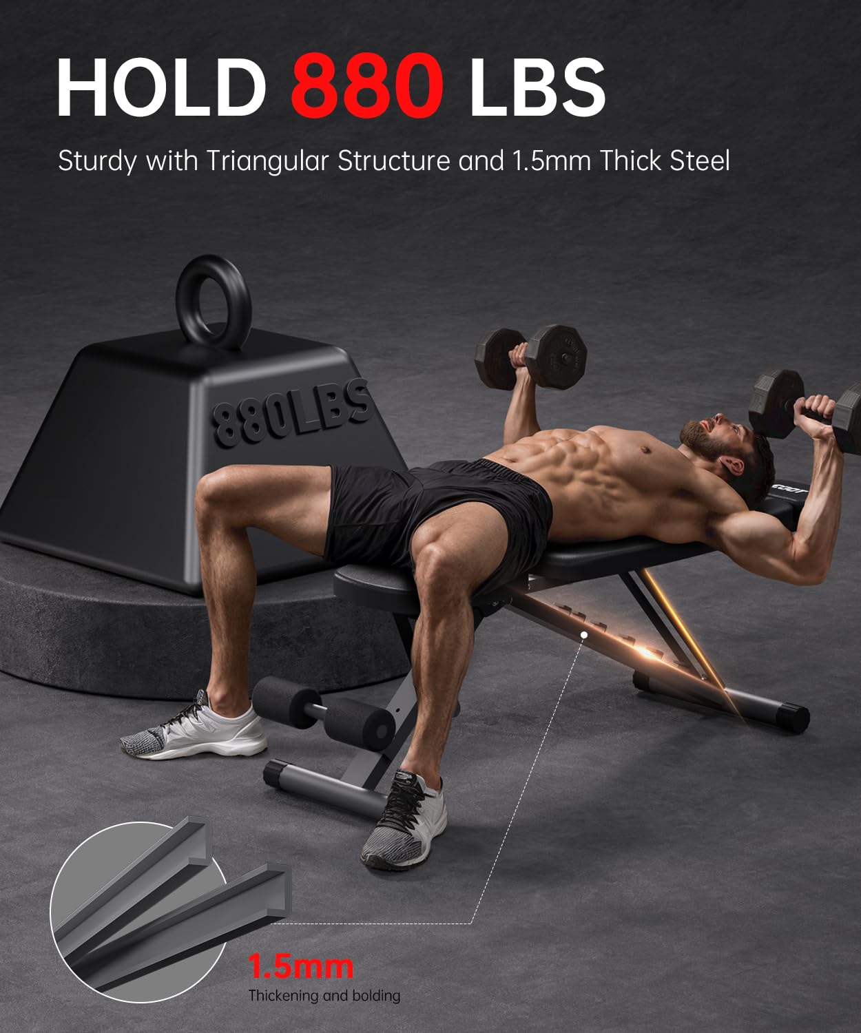 Adjustable Weight Bench for Home Gym, Heavy Duty Workout Bench Up to 880/1500 LBS, Decline Incline Strength Training Bench for Full Body Exercise