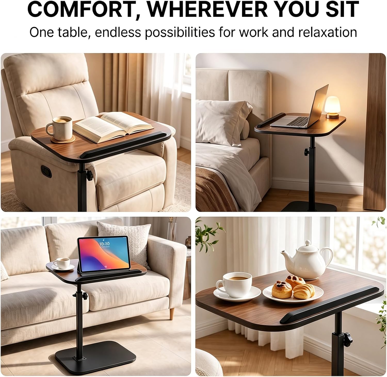 PureBox TV Tray Table, Adjustable Height Side Table with Dual-Screw Lock