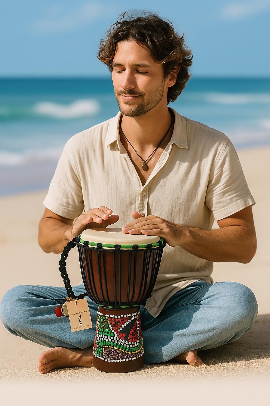 Djembe Drum – African Bongo Congo Style Drum – 12" High Solid Mahogany Wood with Goat Skin Head – Includes Free Djembe Keychain Gift – Professional Quality, Authentic JIVE Brand