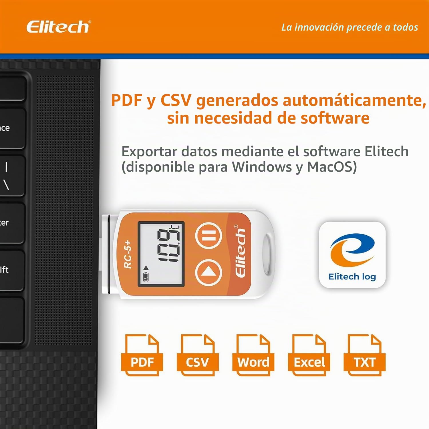 Elitech RC-5+ Registrador de Datos de Temperatura, Registrador de Datos de Temperatura, Data logger Informe PDF&CSV, 32000 Puntos