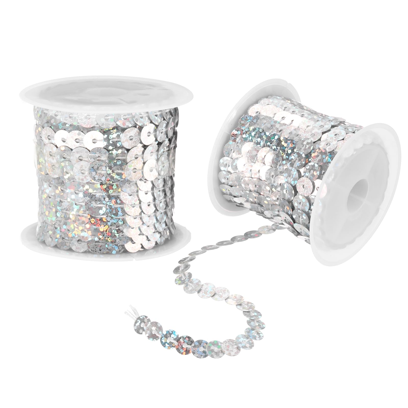 sourcing map 2Pcs 5 Yards x 0.24 Inch 6mm Flat Sequin Strip Laser Sequins Fabric Paillette Spangle Sequins Trim for Crafts DIY Sequin Fringe Sewing Bling Silver