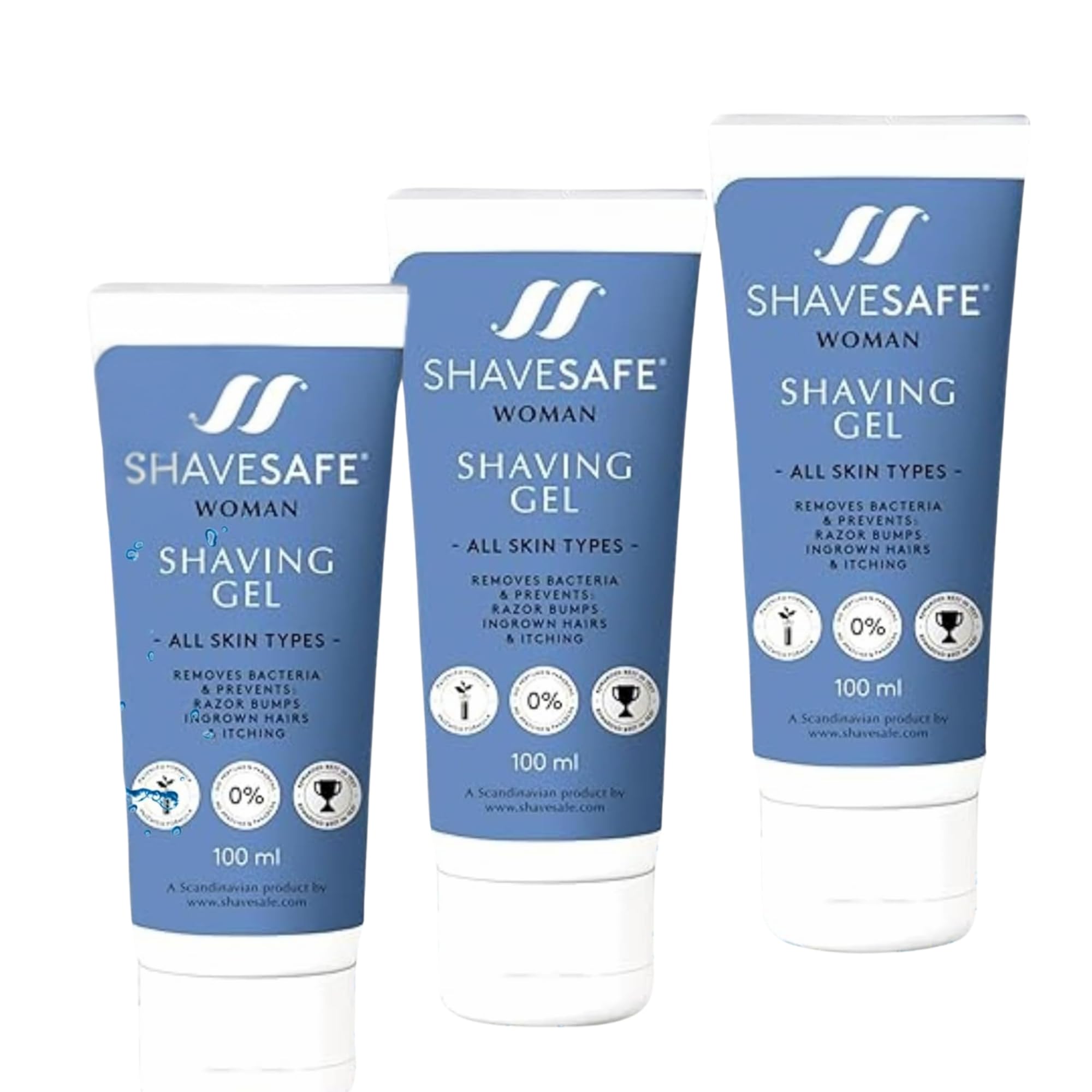 ShaveSafe, 3 confezioni da 100 ml, rasatura liscia e setosa senza irritazioni, riduce facilmente le scottature e i peli incarniti, approvata dal dermatologo per una rasatura delicata e sicura
