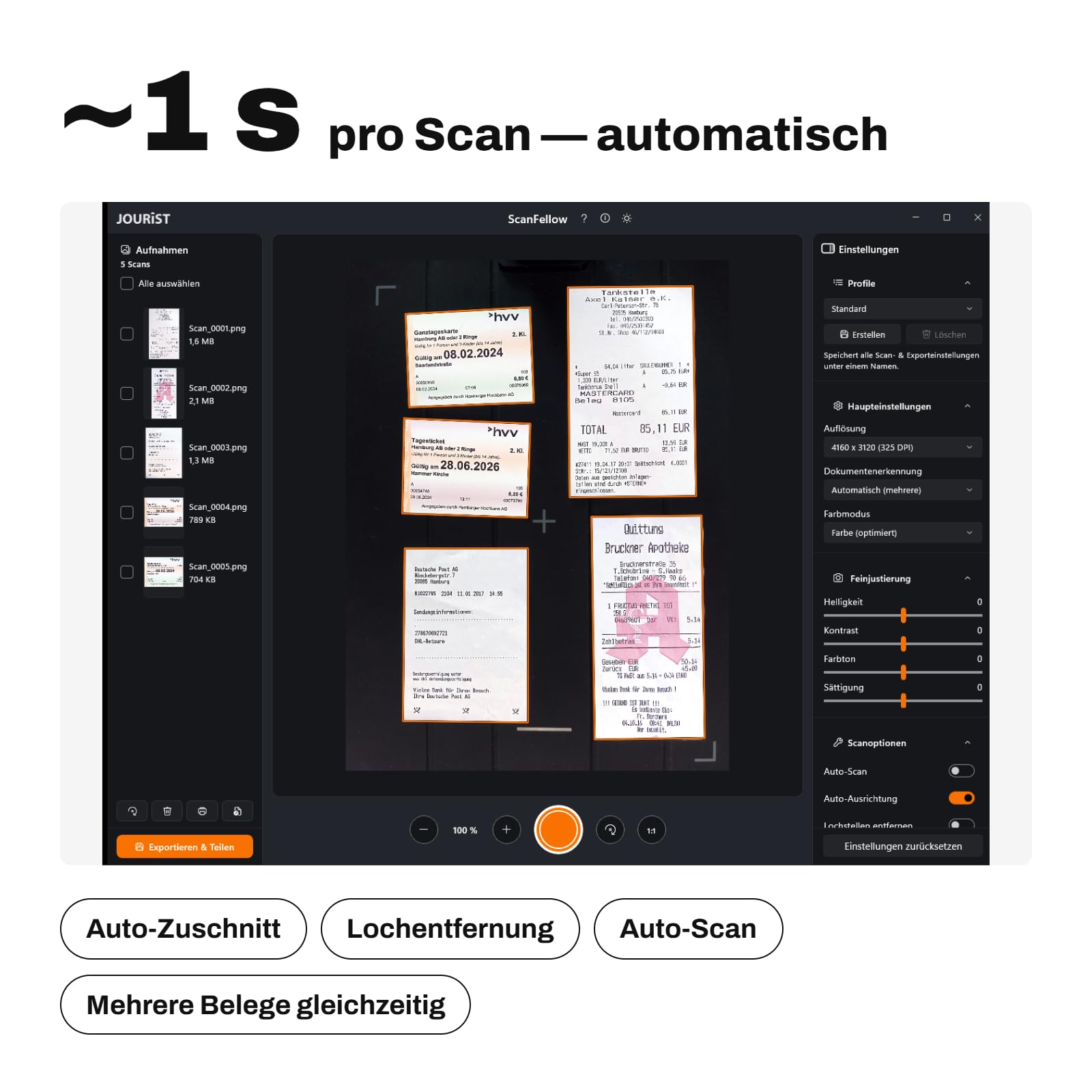 JOURIST ScanFellow DS130 Dokumentenscanner mobil & faltbar – Aufsicht-Scanner für Dokumente bis A4 | 13 MP, OCR, durchsuchbare PDF | 100% offline (DSGVO) | Windows, Mac, Chromebook, Linux