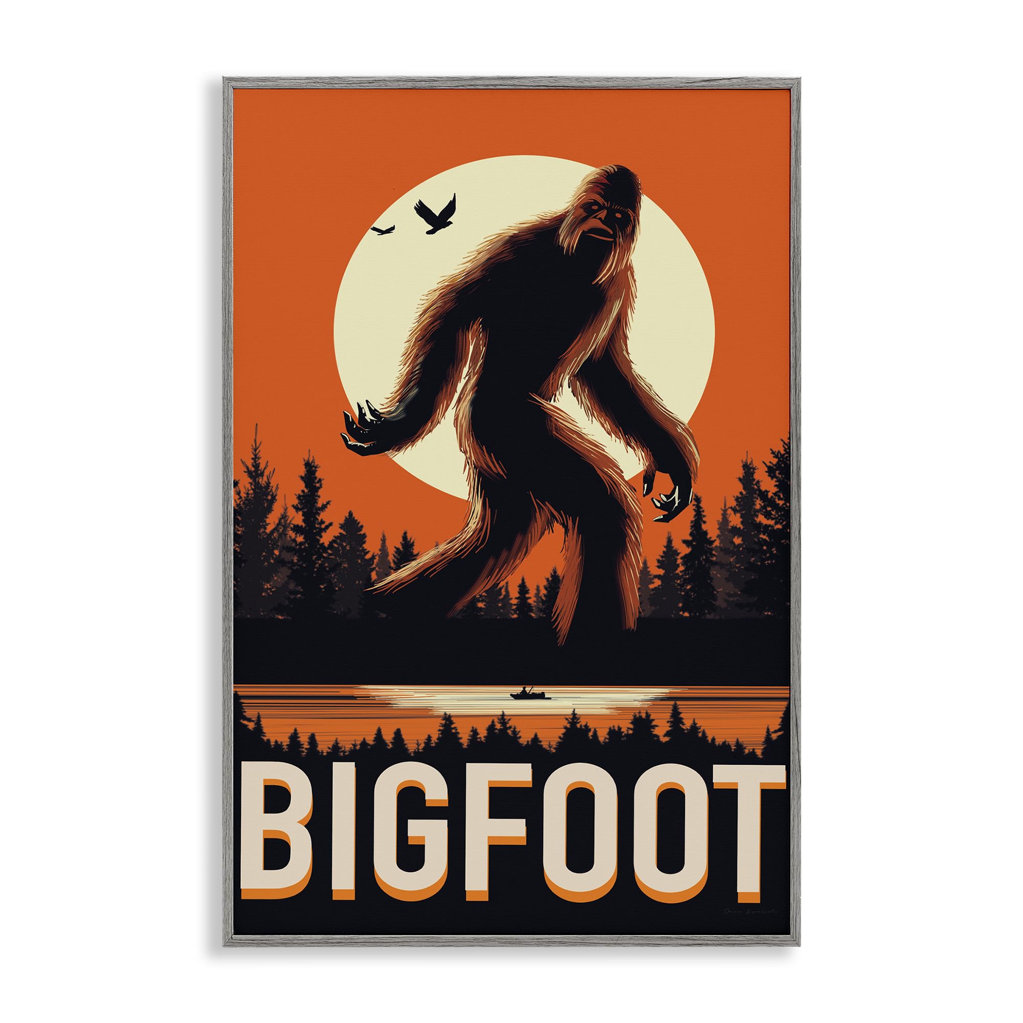 Stupell Industries 'Mythical Creature Lake Front', Framed Giclee Art, Gray, 12 x 18