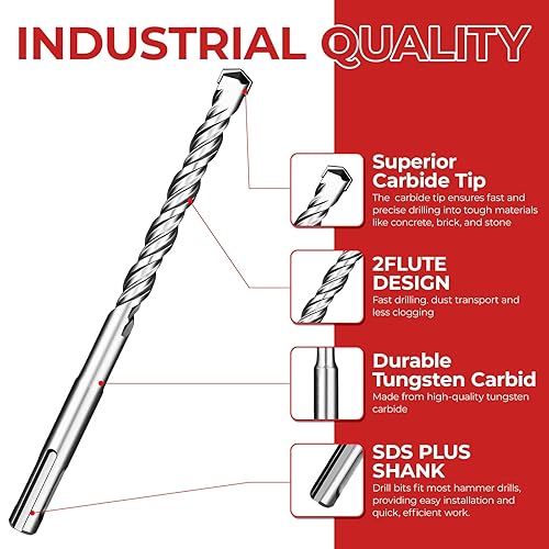 Miniatura 3 de SDS Plus - Juego de brocas de martillo giratorio, 10 brocas de hormigón de 316 x 6 pulgadas para ladrillo, cemento y piedra, punta de aleación