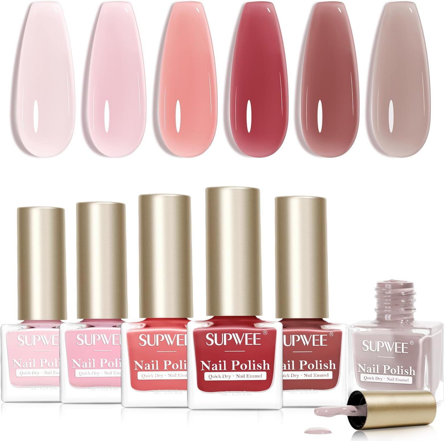 SUPWEE Nude Nail Polish Set, Quick Dry 6 Colors Fast Drying Nail Varnish