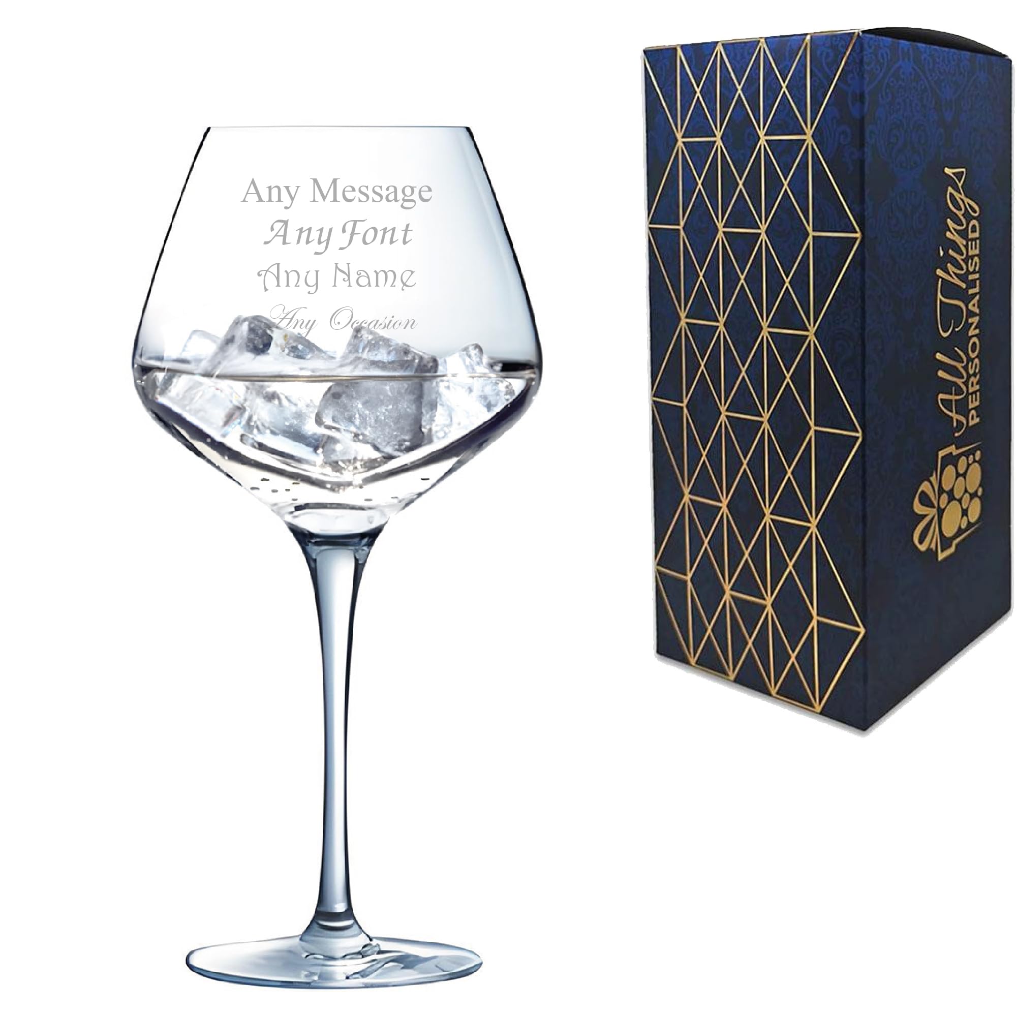 Personalised Engraved Crystal Gin Glass, Sublym Gin Glass, 600ml or 21oz, Gift Boxed, Lead Free, Customise with Any Message, Engraved in The UK