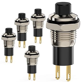 DIYhz Push Button Switch, Self-locking Mini Switches Latching 10mm Round DC24V 0.5A Black Cap 5PCS