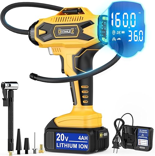 Miniatura 11 de 160PSI - Compresor de aire inflador de neumáticos inalámbrico compatible con batería Milwaukee 18V, bomba de aire portátil con medidor de presión