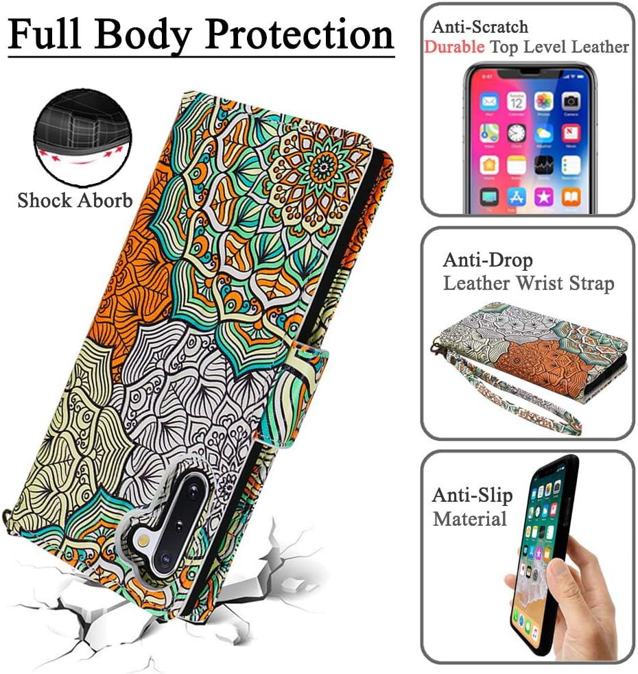 Mefon Galaxy Note 10 Wallet Case Detachable, Wireless Charging Compatible, Durable Slim, Magnetic Detachable Flip Cover Leather Folio Phone Cases for Samsung Galaxy Note 10 5G 6.3" (Mandala 2)