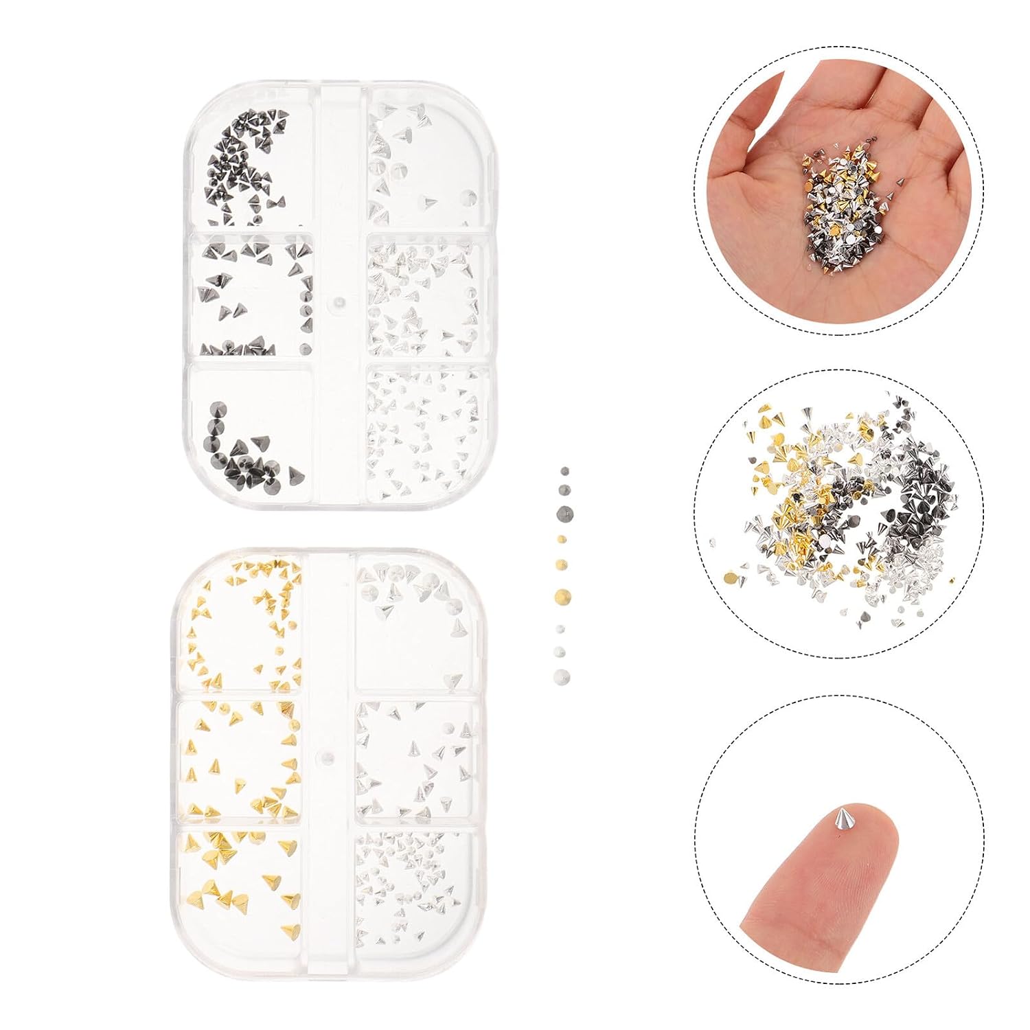 SHOWERORO Punk Nail Art Studs and Spike Rivets Set 2 Boxes Metal Nail Charms for DIY Manicure Decorative for Women Festival