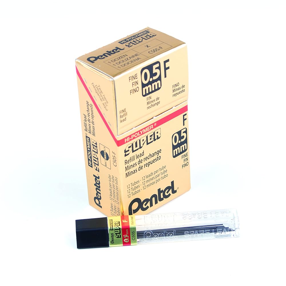Pentel Super Hi-Polymer Refill, 0.5mm, Fine, F, 144 Pieces of Lead (C505-F)