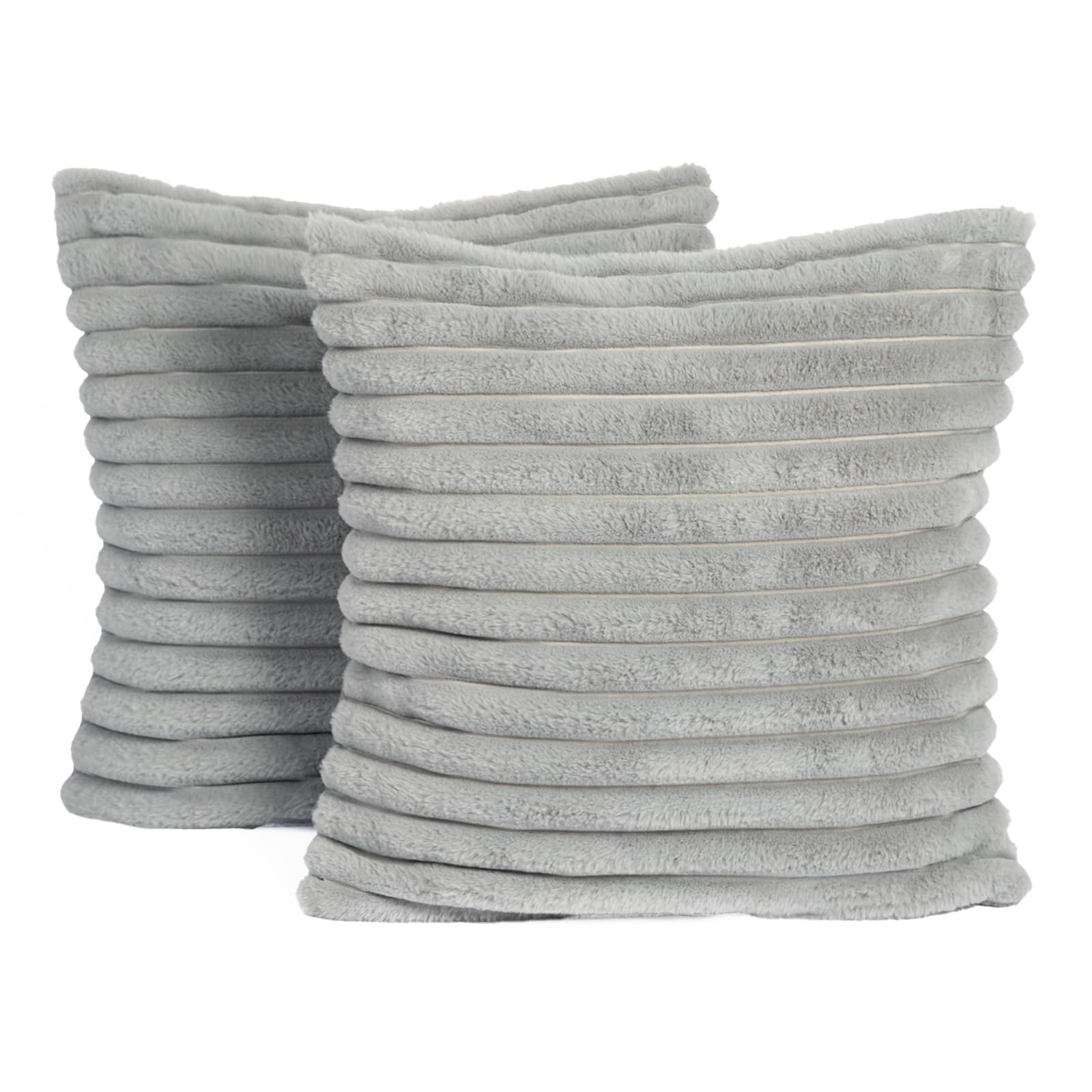 Ohs Grey Faux Fur Cushions Ribbed, Decorative Throw Pillows For Sofa Cushions Living Room Scatter Cushions Covers Smooth Soft Comfy Home Decor, Pack Of 2