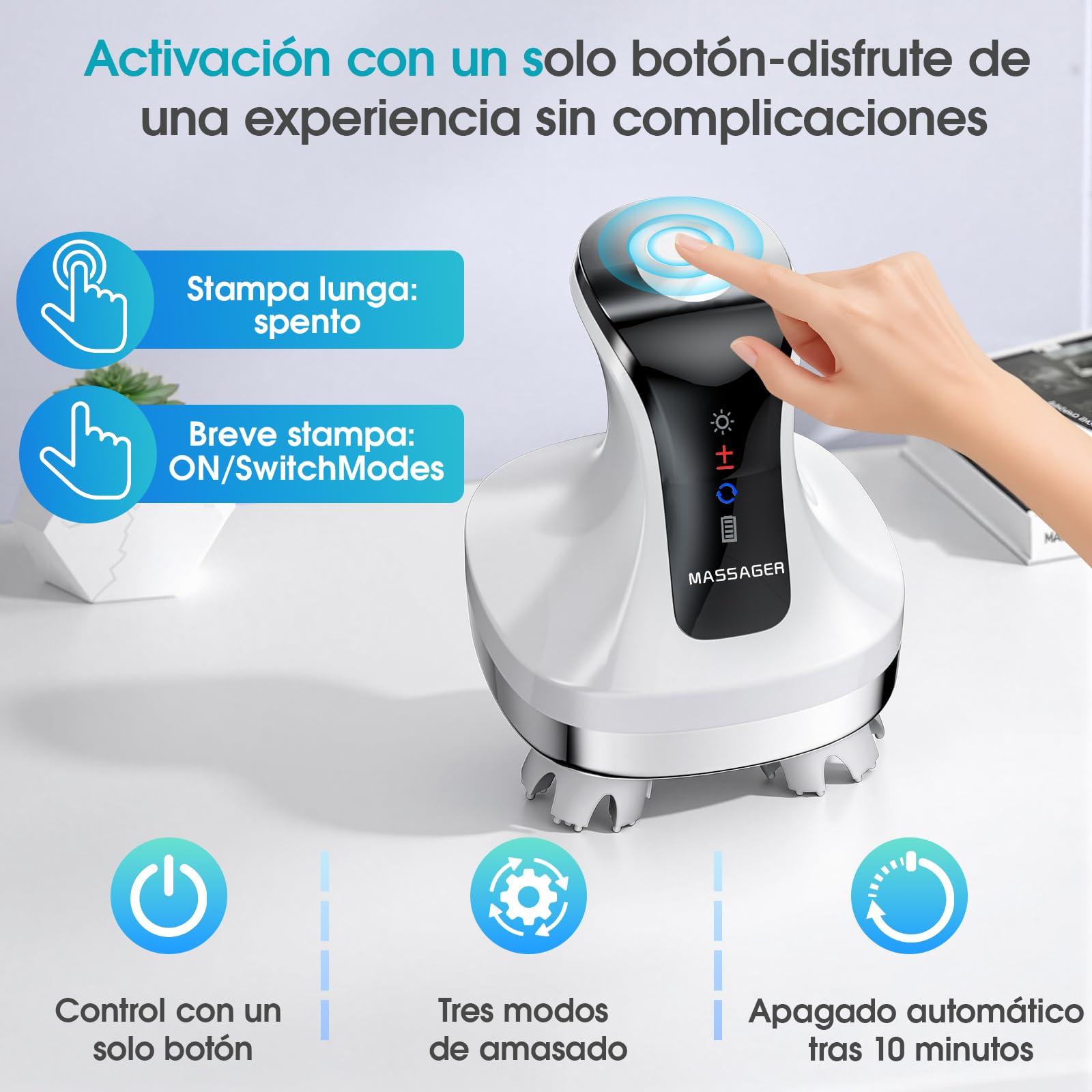 Masajeador de cuero cabelludo eléctrico 4D, masajeador de cuello y hombros con 108 nudos de silicona, masajeador corporal inalámbrico para piernas y espalda, IPX7 resistente al agua, 4 modos