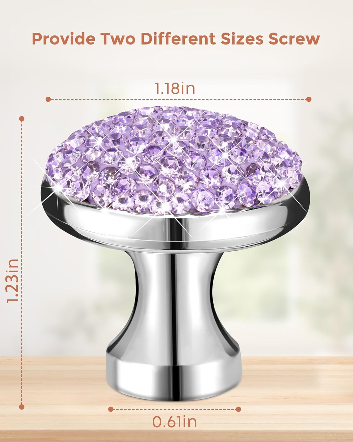 20 Pack Bling Cabinet Knobs, 1-1/5 inch (30mm) Round Crystal Diamond Decoration ABS Material Kitchen Hardware, Cupboard Drawer Pulls, Dresser Handle with Screw (Violet)