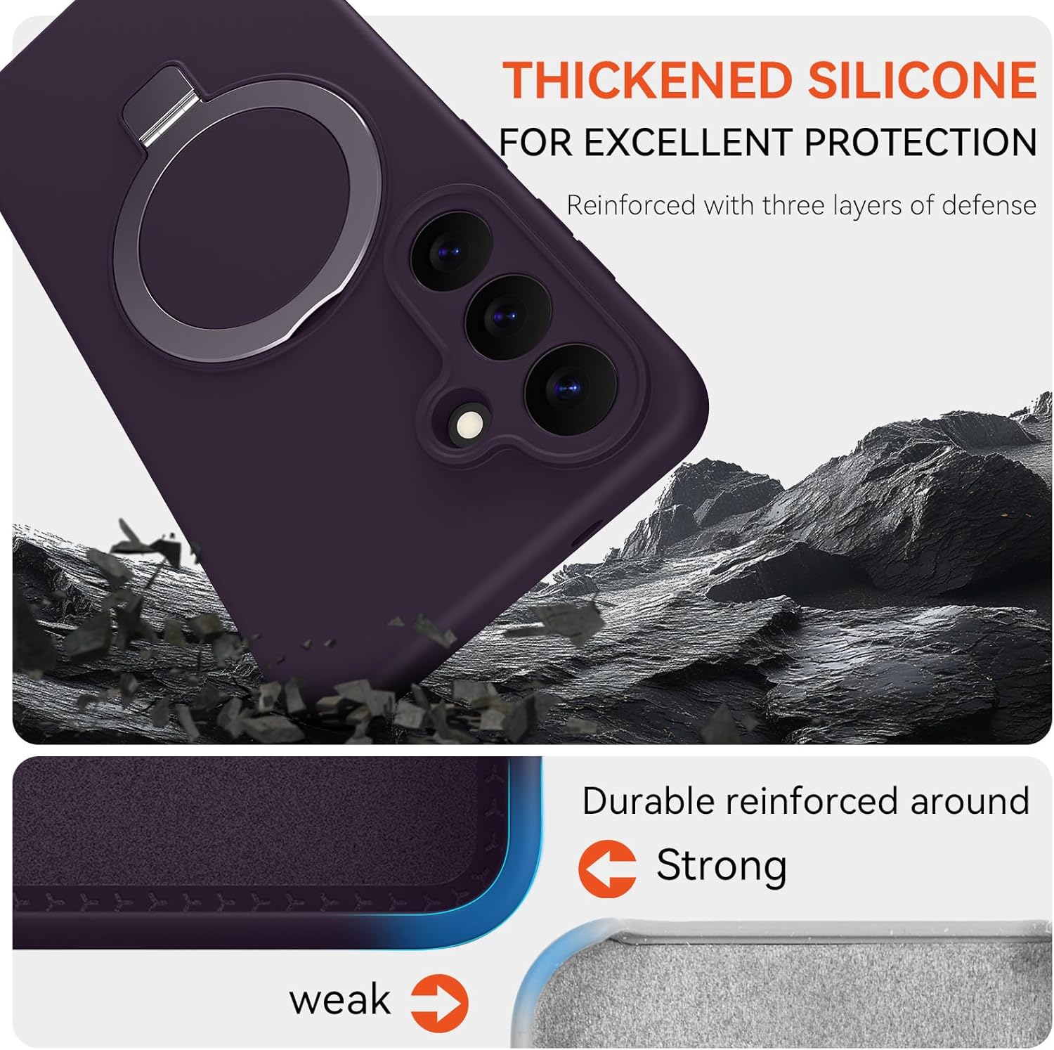 for Samsung Galaxy S26+/ S26 Plus Case with Stand, Slim Liquid Silicone Phone Cases for Galaxy S26 Plus Compatible with MagSafe Magnetic Kickstand Case Full Camera Protection, Dark Purple