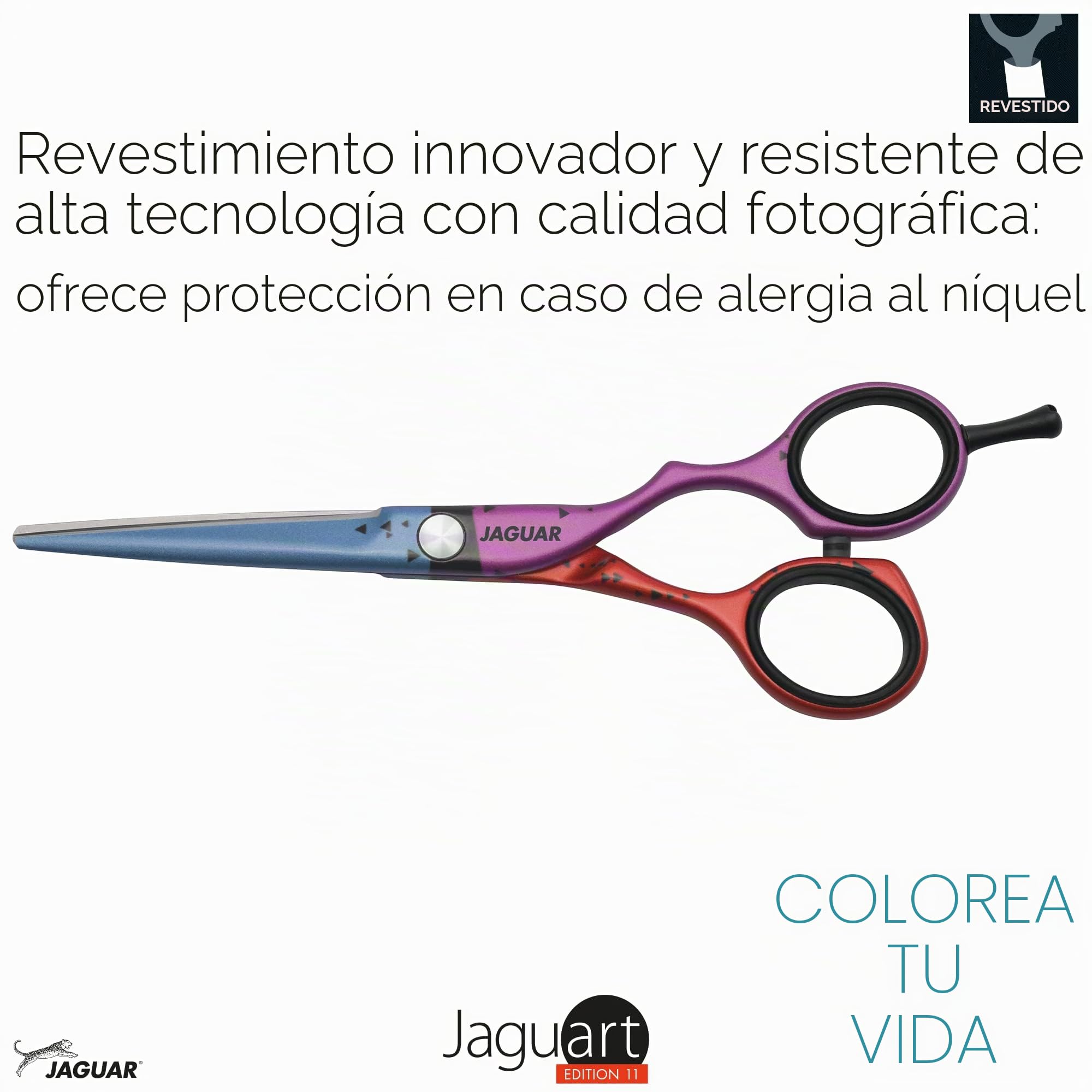 JAGUAR Jaguart Focus on 5.5" | Tijeras de peluquería con diseño offset | Revestimiento hipoalergénico y resistente de alta tecnología en calidad fotográfica | Fabricado en Alemania