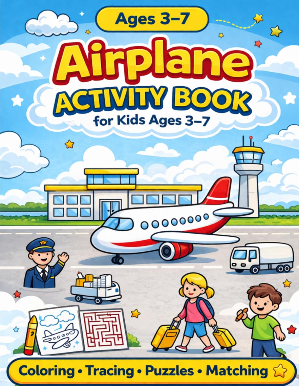 Airplane Activity Book for Kids Ages 3–7: Fun Travel-Themed Coloring, Tracing, Matching, and Puzzle Activities for Toddlers and Preschoolers