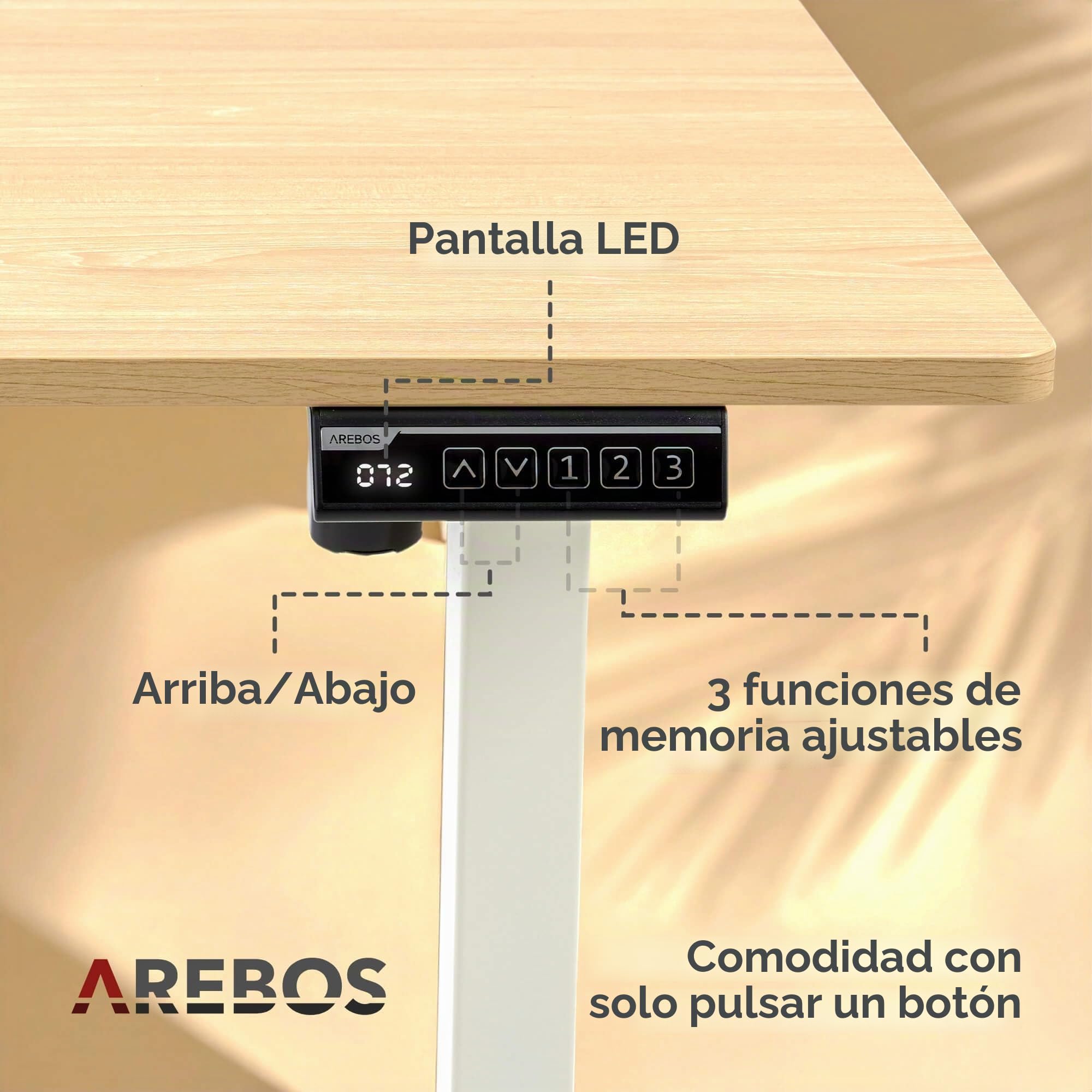 Arebos Escritorio Eléctrico Ajustable 180 x 80 cm | Altura 72-118 cm | Función Memoria | Mesa Ergonómica de Pie y Sentado | para Oficina, Hogar, Teletrabajo | Beige
