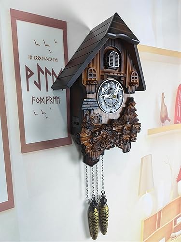 Miniatura 5 de Reloj de cuco con modo nocturno, decoraciones talladas a mano y péndulo oscilante