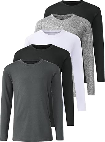 5 Pack Youth Boys Long Sleeve Shirts Dry Fit Athletic T Shirts for Teens Kids Performance Activewear Tops Tees