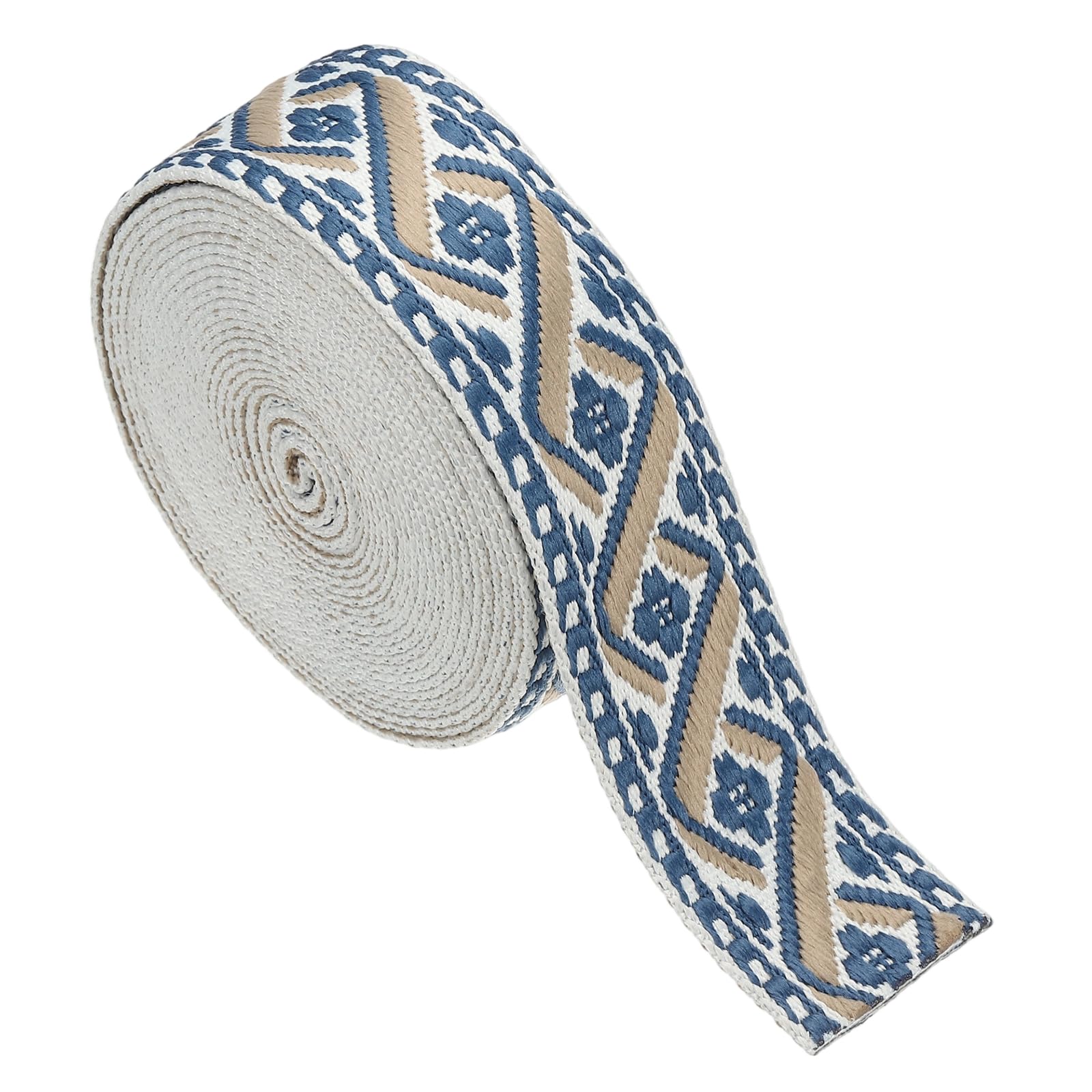 sourcing map 4.75 Yards Cotton Webbing Strap, 2-inch(50mm) Jacquard Webbing Ribbon Embroidery Polyester Webbing Straps Purse Strap Belt for Purse Bag Crafts Clothing, White-Blue