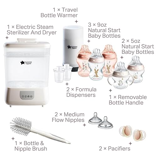 Miniatura 2 de Tommee Tippee Esterilizador de vapor eléctrico y secadora y biberón de 14 piezas, calentador de biberones y chupete de viaje con pezones
