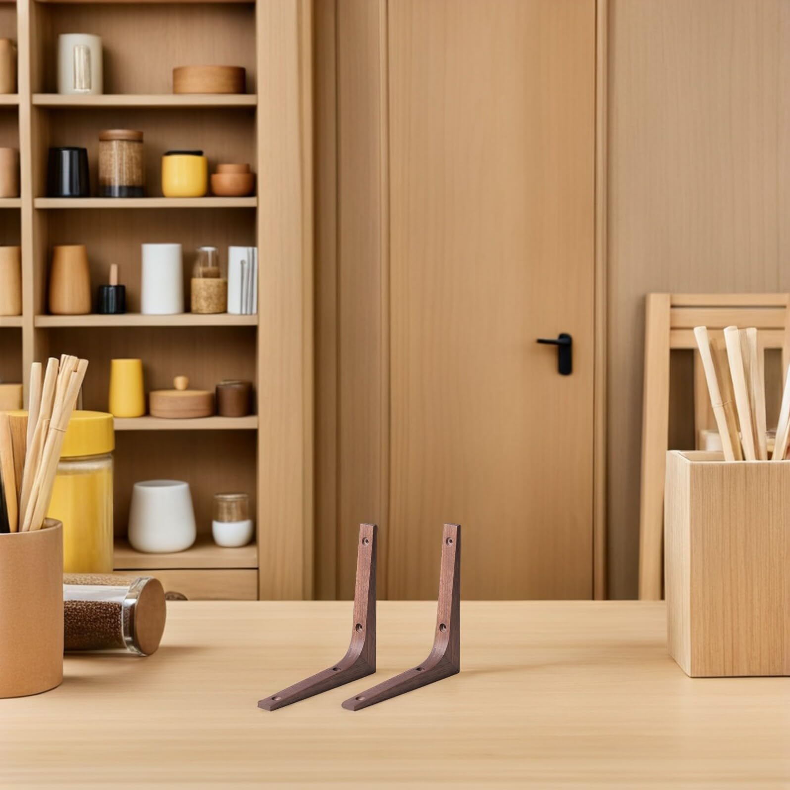 Artibetter Soportes para Estantes de Pared Soporte Triangular Resistente 2 de Madera Maciza Acabado Fino para Fijar Estanterías Firmemente en Pared