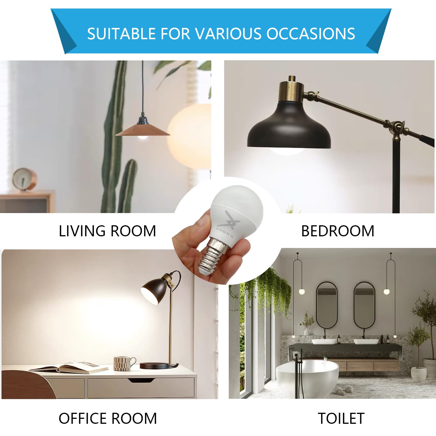 VIIONX E14 LED Bulb, 4.9W (40W Equivalent), 470 Lumens, Warm White 2700K, Non-Dimmable - Image 4