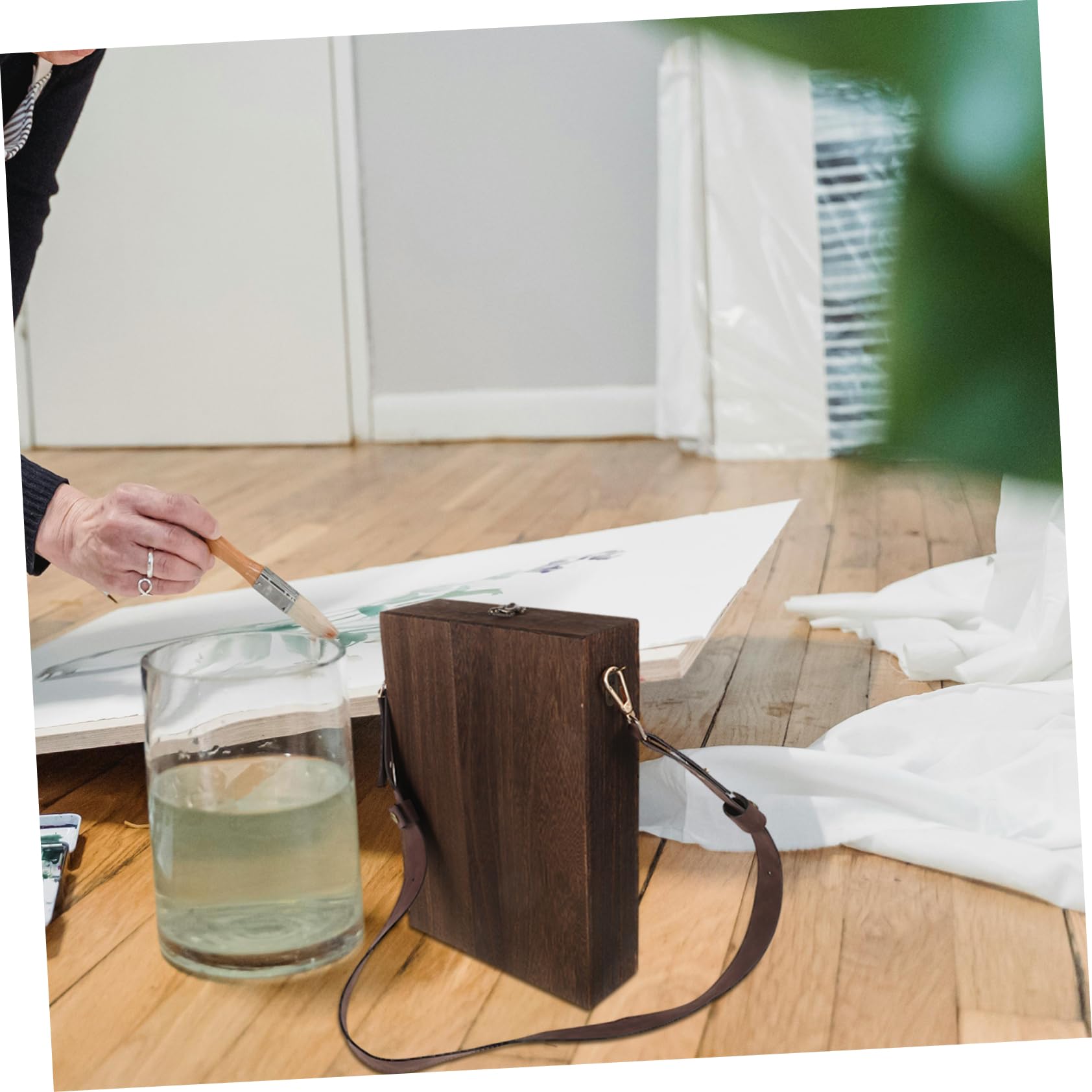 Holzkiste mit Klappdeckel für Bürobedarf und Malsachen | Kaffee, Tragbares Format, Einfache Ordnung, für Draußen und Am Arbeitsplatz, Dekoratives Design