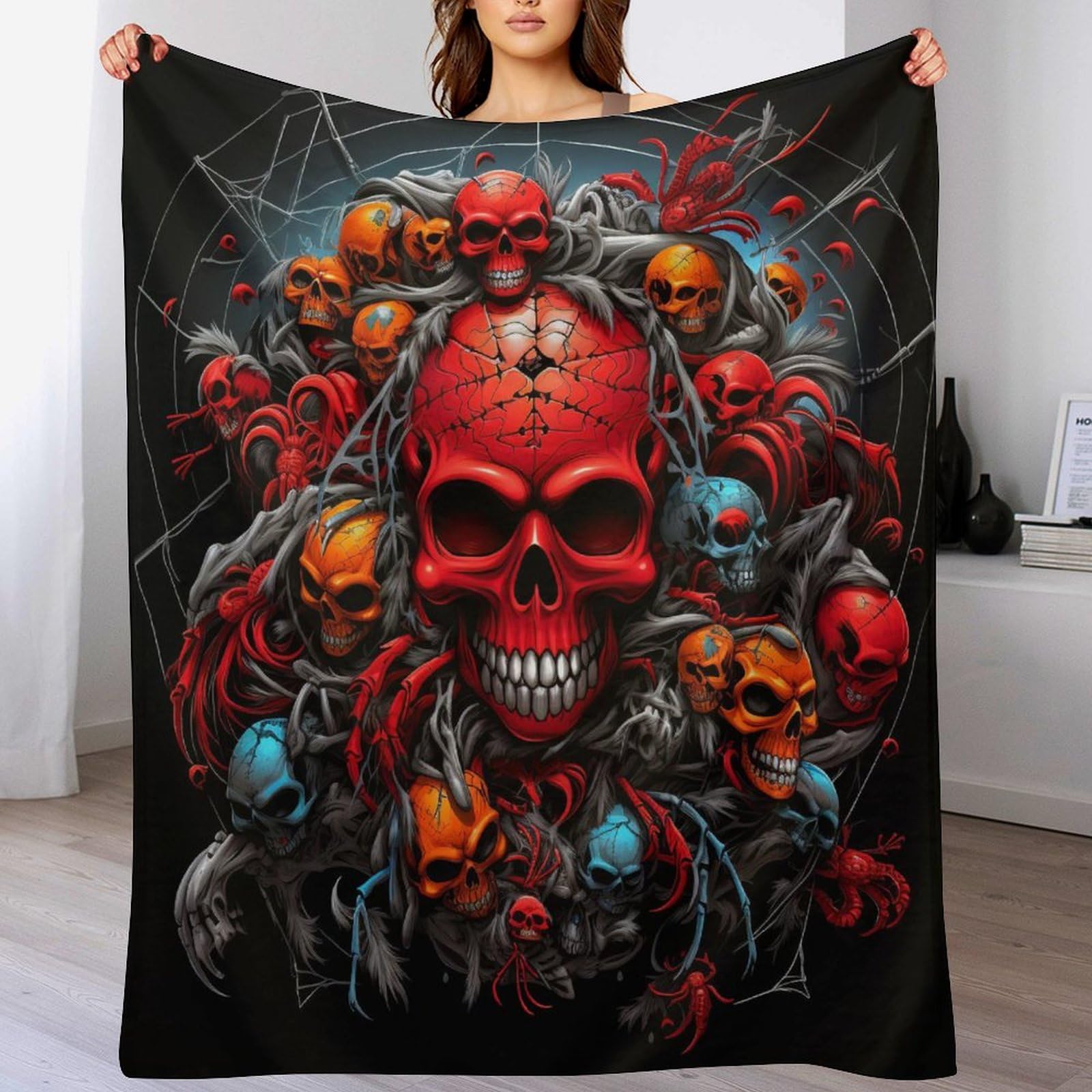Manta de franela con esqueleto y arana de 100x130 cm para cama